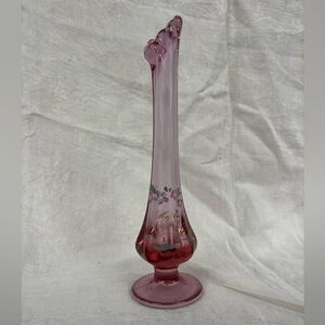 Pink Glass Bud Vase with Floral Detail